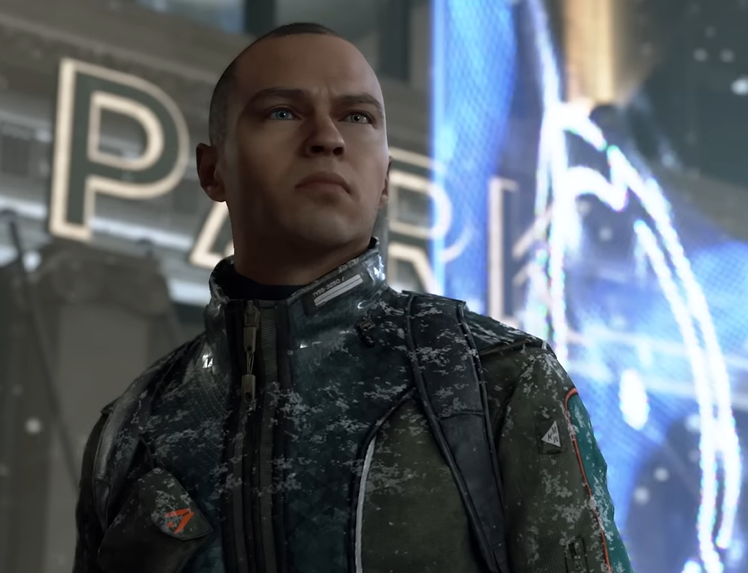 a screenshot of the game Detroit Become Human that shows the character Markus looking into the distance
