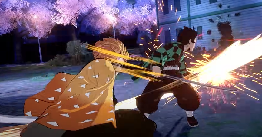 A screenshot of the game depicting two characters fighting. Yellow lightning appears as one character is struck