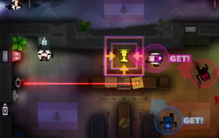 A screenshot of the game depicting several characters attempting to reach a yellow trophy